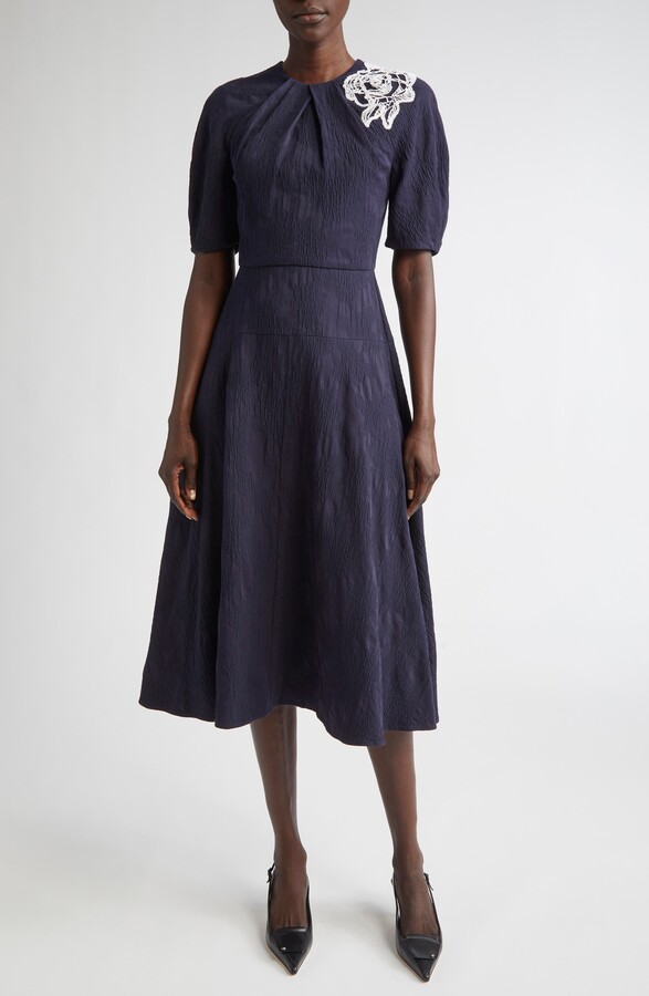 Erdem Floral Jacquard Short Sleeve Midi Dress