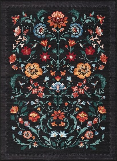 Coolmee 9*12FTBohoFloralWashableEntrywayRug–Non-SlipLow-PileSoftSmallCarpetforBedroomKitchenLaundry&Bathroom