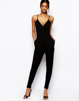 Thumbnail for your product : ASOS Wrap Plunge Jersey Jumpsuit With Cami Straps