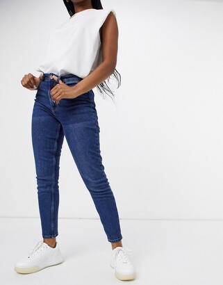 Vero Moda Joana stretch mom jeans in medium blue - ShopStyle