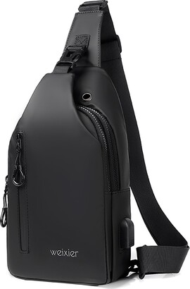 sdiyabolo Small Black Sling Crossbody Backpack Shoulder Bag for Men Women  Vintage PU Leather Sling Backpack Cycling USB Charger - ShopStyle