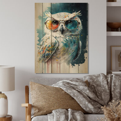 Trinx Cool White Owl With Funky Sunglasses II - Unframed Print on Wood