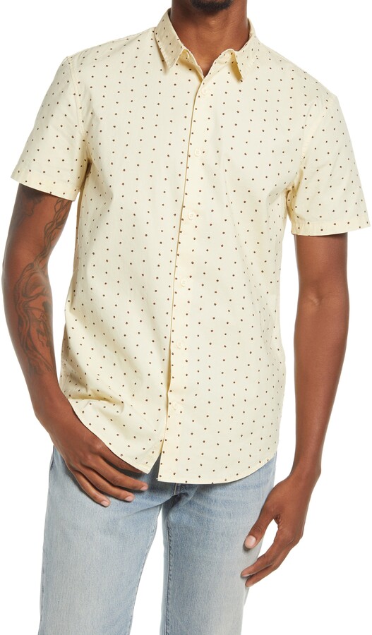 Elonglin Mens Métal Button Shirt 100% Cotton Casual Shirt Short Sleeves Slim Fit