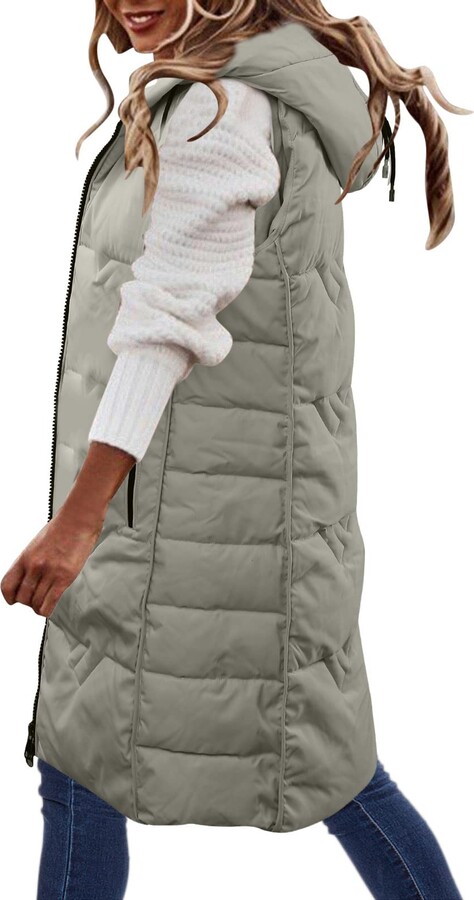 Lapirek Vests Women's Hooded Long Vest Women's Quilted Vest