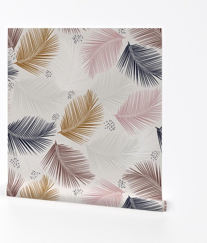Palm Leaves Wallpaper - Indie By Alison Janssen Pastel & Gold Custom Printed Removable Self Adhesive Roll By Spoonflower