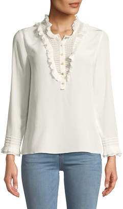 Rebecca Taylor Ruffled Long-Sleeve Button-Front Silk Top