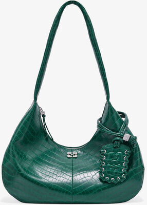 Ganni Green Croco Medium Hobo Bag