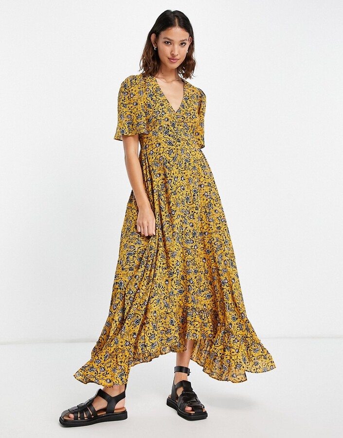 Topshop mustard ditsy occasion midaxi dress - ShopStyle