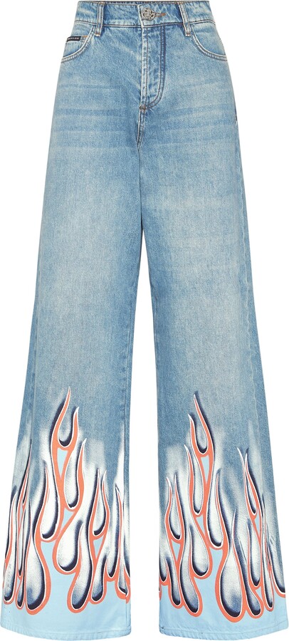 Philipp Plein Denim Skater Fit Trousers Flame