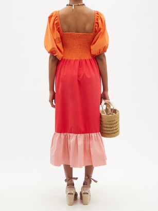 Rhode Resort Eloise Shirred Colour-block Cotton-poplin Dress - Pink Multi