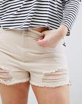 Thumbnail for your product : ASOS Curve CURVE Denim Side Split Shorts in Nude Pink With Shredded Rips