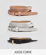 Thumbnail for your product : ASOS Curve DESIGN Curve 3 pack metallic waist and hip belts