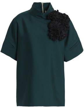 Roksanda Floral-Appliquéd Embroidered Wool And Silk-Blend Top