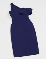Thumbnail for your product : Goddiva one shoulder detiail midi dress in navy