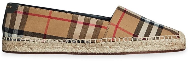vintage check and leather espadrilles
