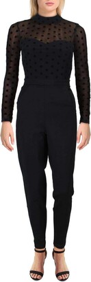 French Connection Womens Black Lace and Sheer Fitted Straight Leg Jumpsuit 