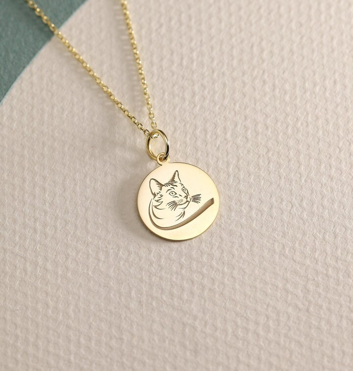 Etsy Gold Solid 14K Real Cat Necklace, Personalized Pendant, Dainty Jewelry, Animal Feline Lover Pendant