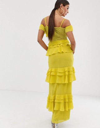 Forever U tiered maxi dress with panelling in yellow