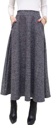 Femirah Women's Black Long Wool Winter A Line Skirt