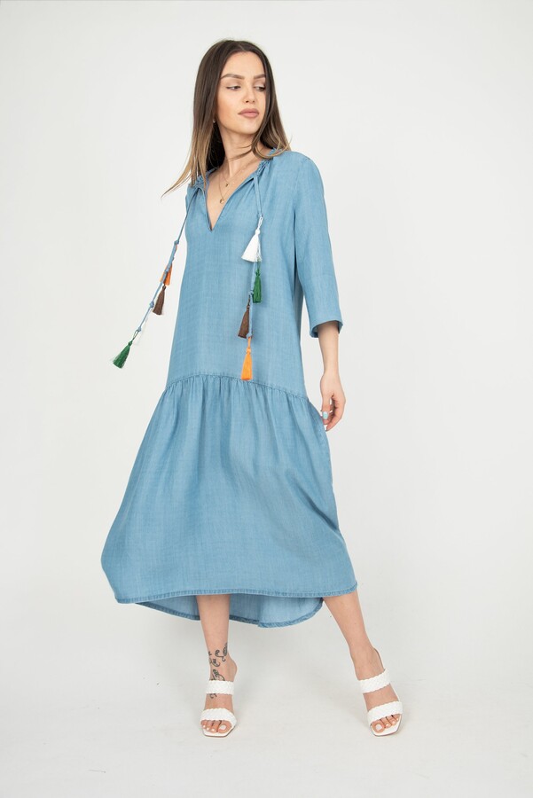 Etsy Cotton Kaftan/Dress With Pompons/Boho Dress/Bohemian Maxi Dress/Eco Dress/Boho Bridesmaid Dress/Cotton Summer Dress/Ae279