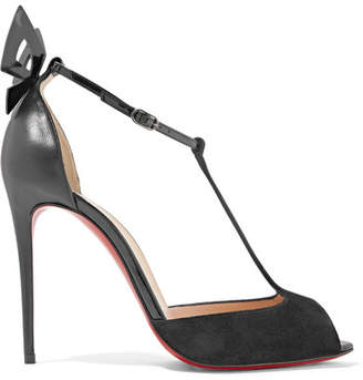 Christian Louboutin Aribak 100 Bow-embellished Leather And Suede T-bar Sandals - Black