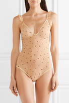 Thumbnail for your product : Le Petit Trou Clementine Ruffled Flocked Stretch-tulle Bodysuit
