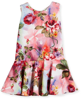 Helena Sleeveless Floral Jacquard Flounce Dress, Multicolor, Size 2-6