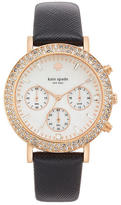 Thumbnail for your product : Kate Spade Pave Metro Grand Leather Strap Chronograph Watch