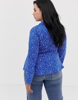 Thumbnail for your product : Influence Plus collar detail tea blouse in splodge print with button front-Blue