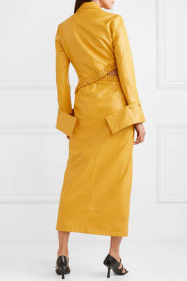 Rokh Cutout Leather Maxi Dress - Mustard