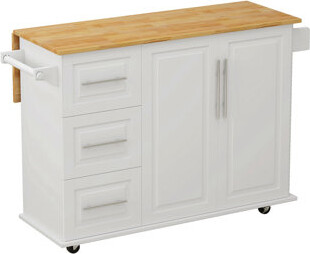 Kitchen Island Cart With 2 Door Cabinet And Three Drawers,43.31 Inch Width With Spice Rack,Towel Rack (White)