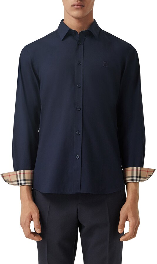 Mens Clothing Shirts Casual shirts and button-up shirts Burberry Cotton Blue Poplin Embroidered Monogram Motif Shirt for Men 