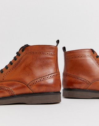 H By Hudson Calverston brogue boots in tan leather