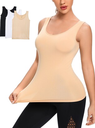 Womens Built in Bra Slimmer Body Shaper Tummy Control Tank Top Camisole  T-Shirts 