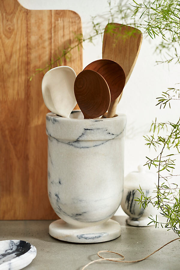 Smoky White Marble Utensil Holder at Terrain