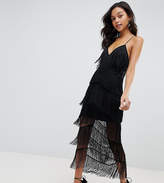 Thumbnail for your product : ASOS Design DESIGN fringe mesh strappy maxi bodycon dress