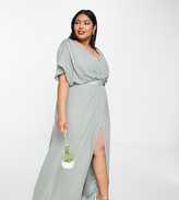 Thumbnail for your product : ASOS Curve ASOS DESIGN Curve Bridesmaid short sleeve cowl front maxi dress with button back detail