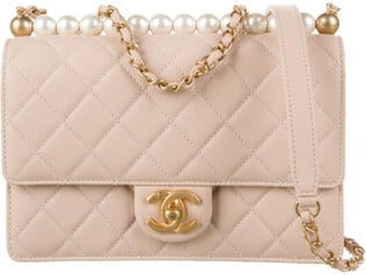Chanel Chic Pearls Flap Bag Quilted Goatskin with Acrylic Beads Mini White  1181811