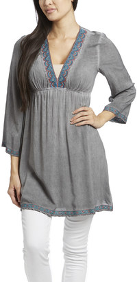 Anama Charcoal Embroidered V-Neck Tunic - Women
