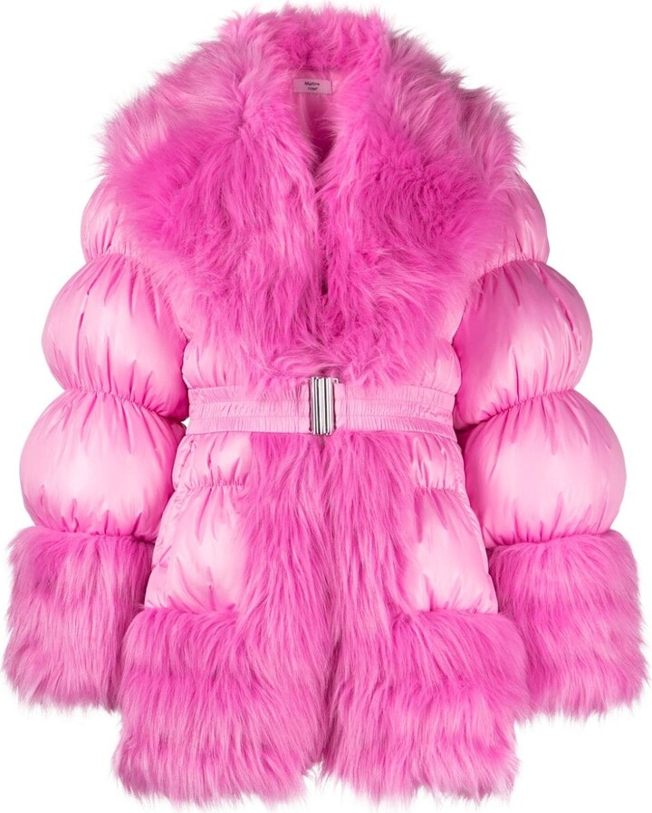Belted Coat Pink Coat With Fur Collar And Cuffs Martine Rose