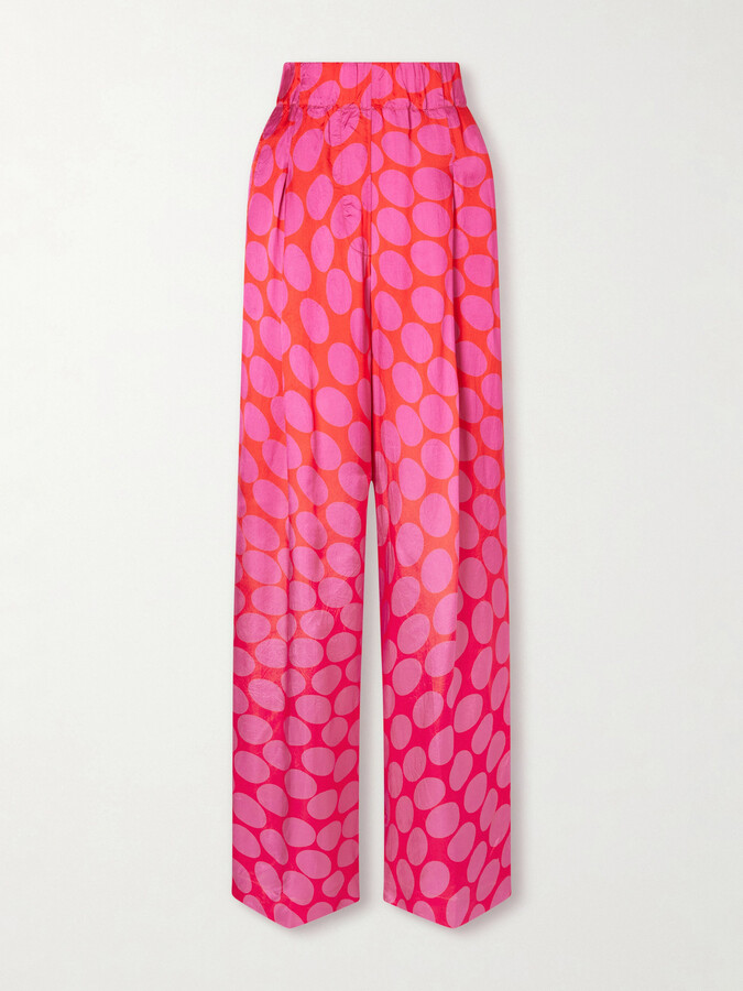 Dries Van Noten Dot-print Satin Wide-leg Pants - Pink