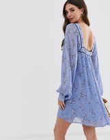 Thumbnail for your product : Asos Tall ASOS DESIGN Tall floaty square neck mini dress with piping in floral print