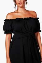 Thumbnail for your product : boohoo Plus Lucie Off The Shoulder Tie Waist Shift Dress