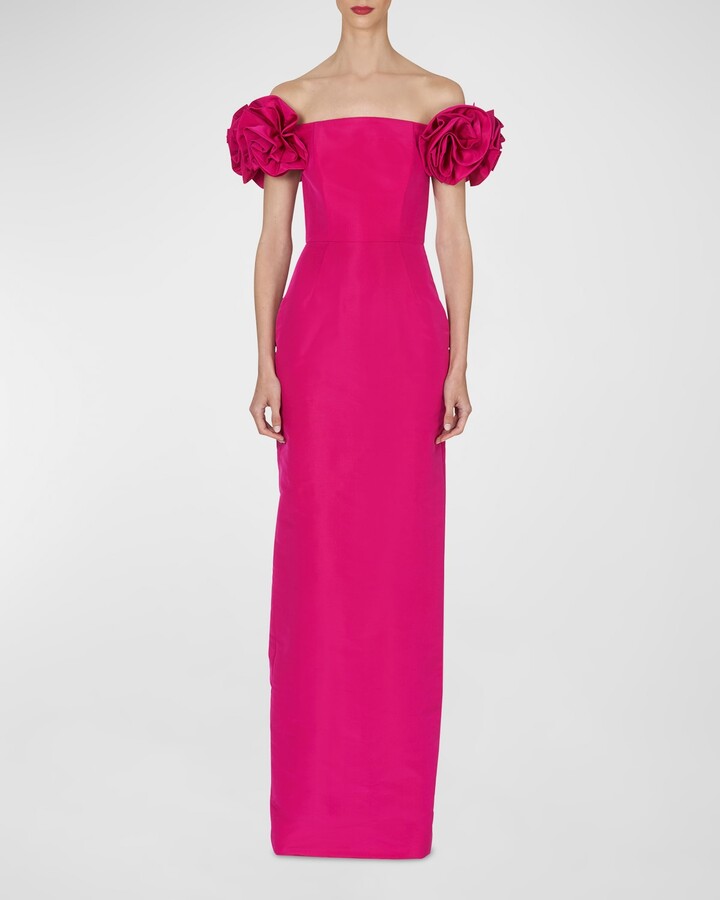 Carolina Herrera Off Shoulder Column Gown with Flower Detail