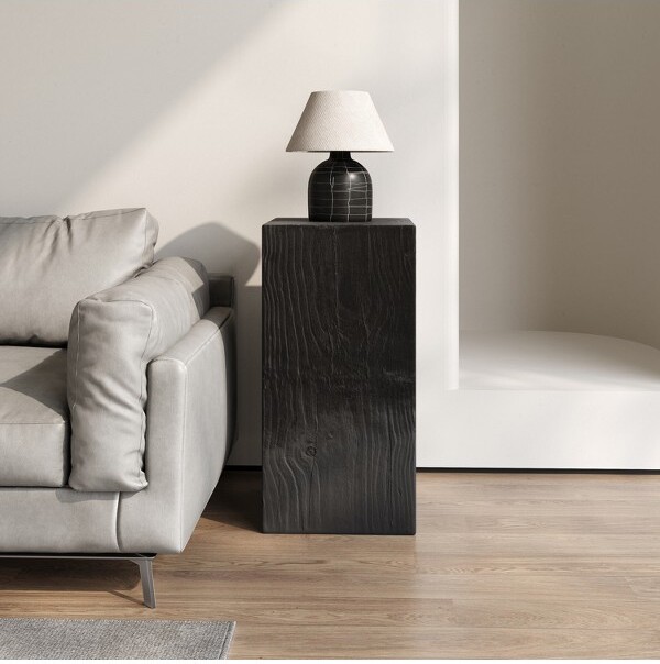 Dsane Wood-LookSquare-ColumnMGOEndTableH33.75inWood-LikeDistressedFinishMixwithDifferentHeightsIndoorOutdoorUseBlackColor