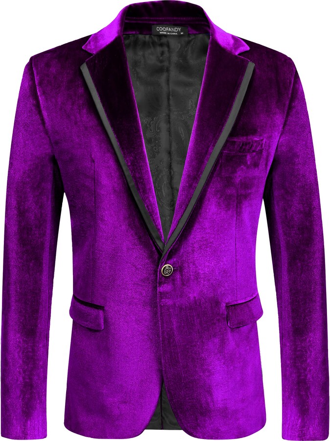 COOFANDY Men's Velvet Blazer Slim Fit Solid One Button Blazer Jacket