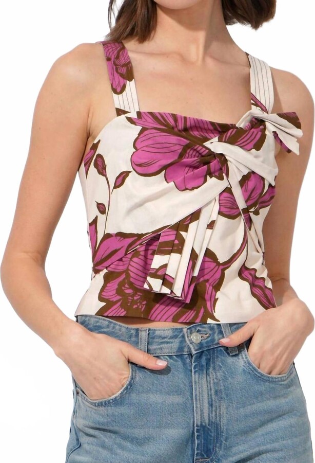 Adelyn Rae Layne Tie Front Top In Cream/pink