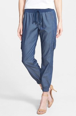 Kensie Chambray Cargo Pants with Knit Waistband