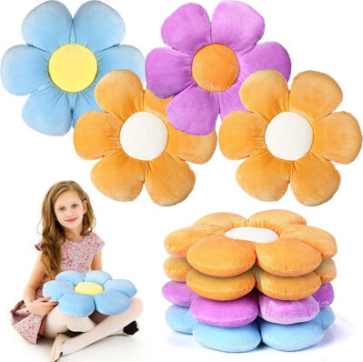 MARLIN MANUFACTURING COMPANY, INCORPORATED 4 Pcs Flower Plush Throw Pillows Cute Flower Floor Pillow Daisy Shaped Floor Cushions Aesthetic Flower Seat Cushion Chair Pads For Kids Seating Bed Be