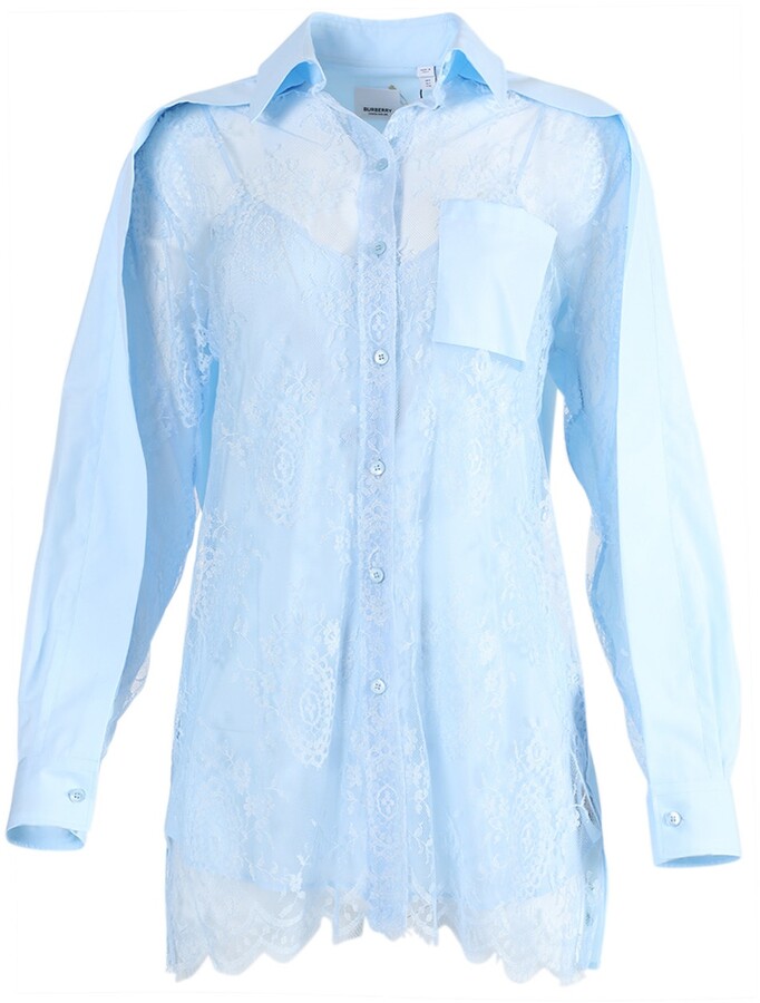 Burberry Light Blue Lace Blouse - ShopStyle Long Sleeve Tops